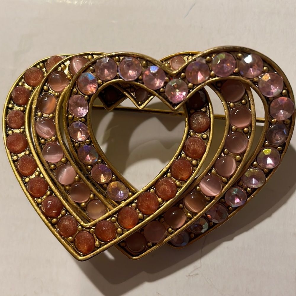 Vintage Liz Claiborne Triple Heart Brooch Pin Signed L.C.